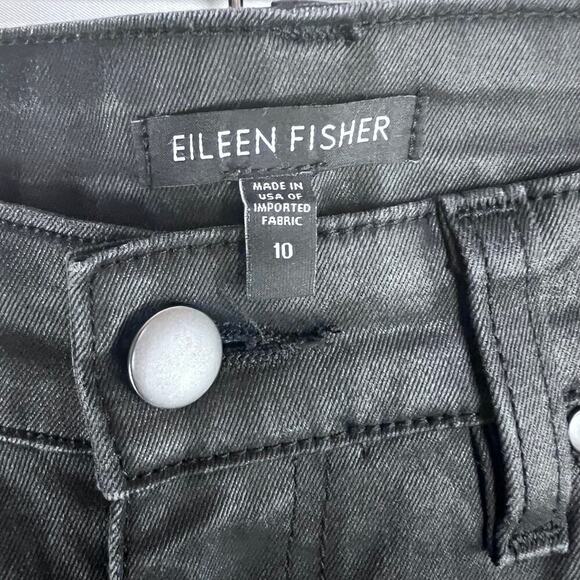 Eileen Fisher Black Waxed Coated Organic Cotton Skinny Jeans Pants Size 10 - Picture 4 of 6